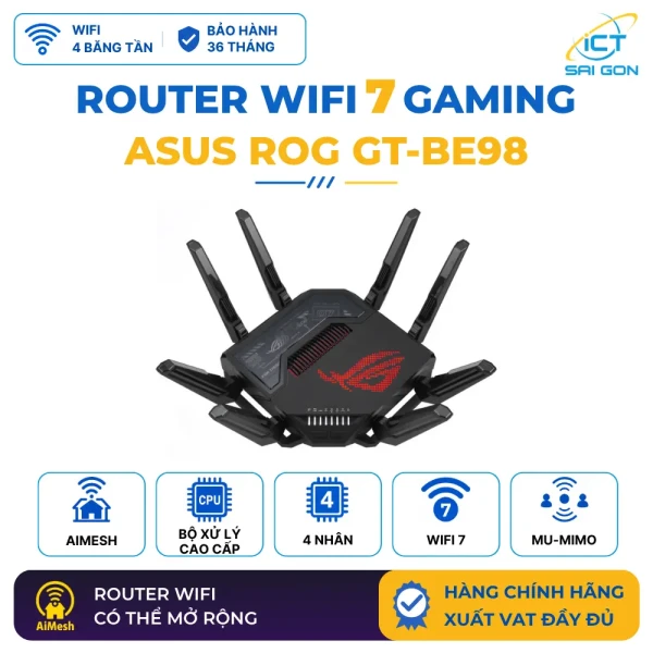 Router WiFi 7 Gaming ASUS ROG Rapture GT-BE98 BE25000 4 Băng Tần, 2 Cổng 10G, 4 Cổng 2.5G, AiMesh