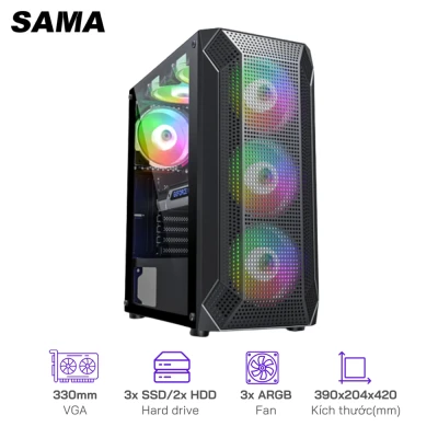 Case Sama Lux /Main: Micro-ATX / ATX/3x SSD 2x HDD/3x Fan 12cm ARGB