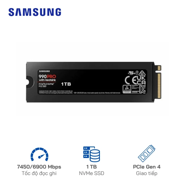 Ổ SSD Samsung 990 PRO Heatsink MZ-V9P1T0 1TB PCIe 4.0 NVMe 7450/6900MB/s