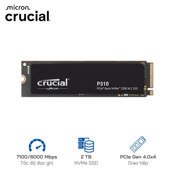Ổ cứng SSD Crucial P310 2TB M.2 PCIe Gen 4 x4 NVMe (R/W: 7100/6000 Mbps)