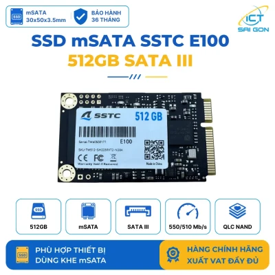 Ổ cứng SSD mSATA SSTC E100 512GB SATA III 550/510MB/s QLC NAND