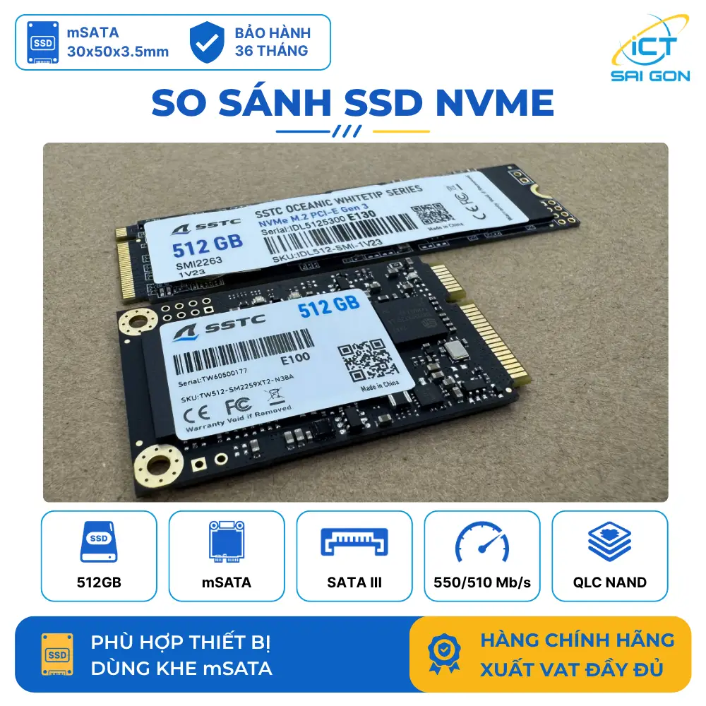 Ổ cứng SSD mSATA SSTC E100 512GB SATA III 550/510MB/s QLC NAND