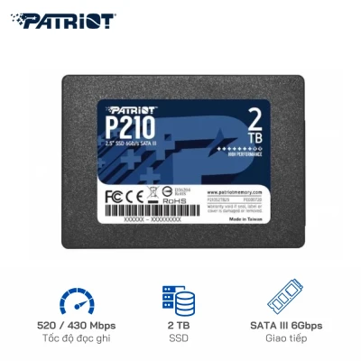 Ổ cứng SSD Patriot P210 2TB SATA III 6Gbps | R/W: 520/430 Mbps (P210S2TB25)