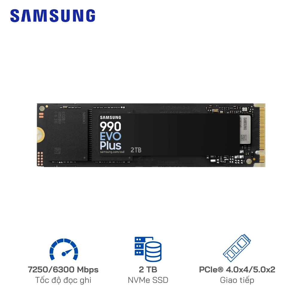 Ổ cứng SSD M2-PCIe 2TB Samsung 990 EVO Plus NVMe | R/W: 7250/6300 Mbps