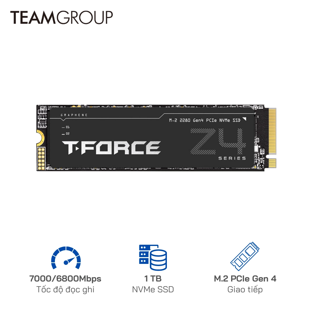 Ổ cứng SSD TeamGroup 1TB Z44A7Q M.2 PCIe 4.0 NVMe Gen4x4 - Tốc độ đọc 7,000/ ghi 5,500 MB/s