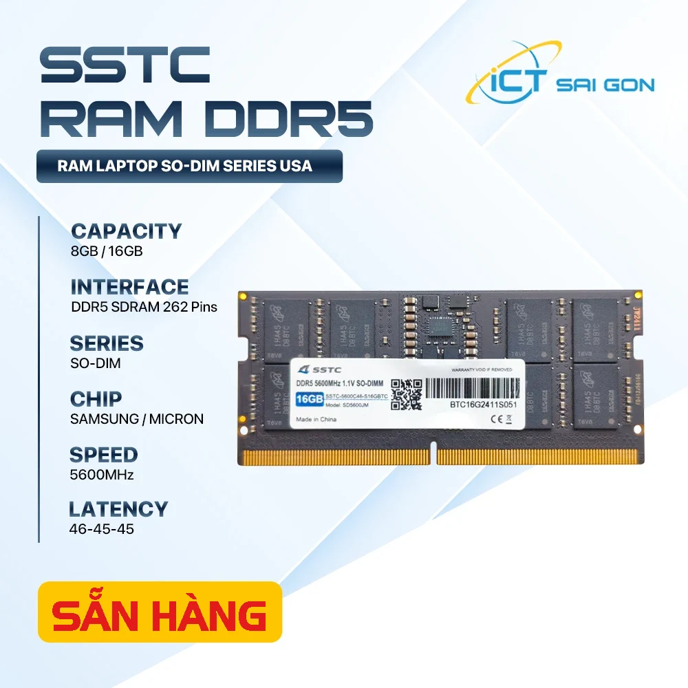 RAM Laptop SSTC 16GB DDR5 SO-DIMMM 5600MHz-1.1V Chính hãng