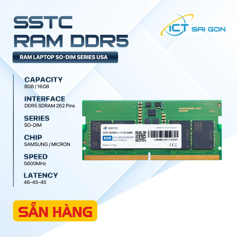RAM Laptop SSTC 16GB DDR5 SO-DIMMM 5600MHz-1.1V Chính hãng