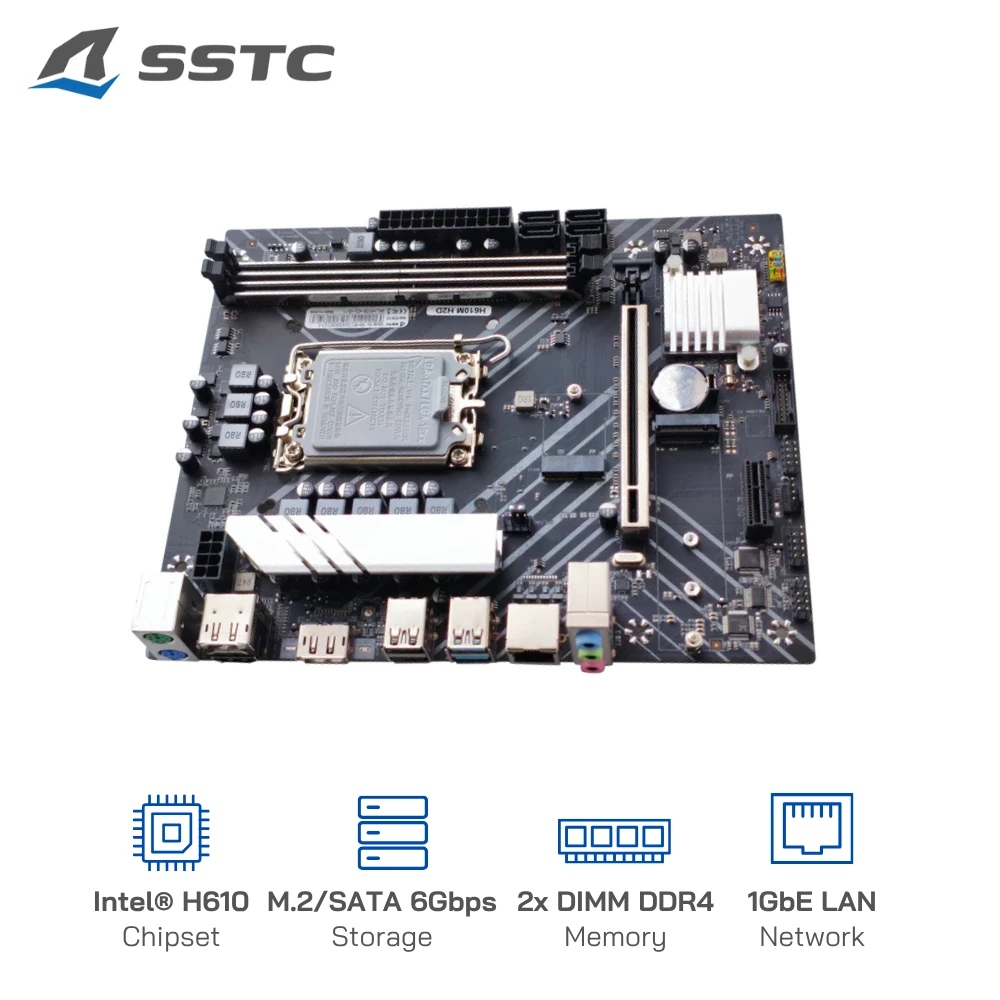 Mainboard SSTC H610M H2D/RAM DDR4/M.2 SATA 6Gbps/Xuất hình: HDMI/DisplayPort