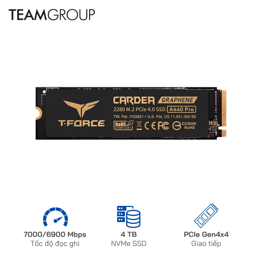 Ổ cứng SSD TeamGroup 4TB CARDEA A440 PCIe Gen4 x4  tốc độ 7,000/6,900 MB/s