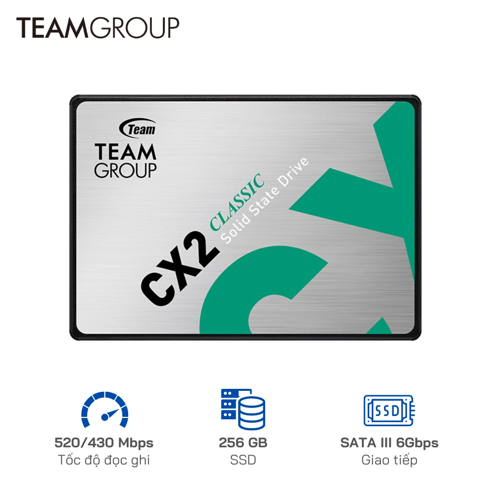 Ổ cứng SSD TeamGroup CX2 256GB 2.5 inch SATA III - Tốc độ 520/ 430MB