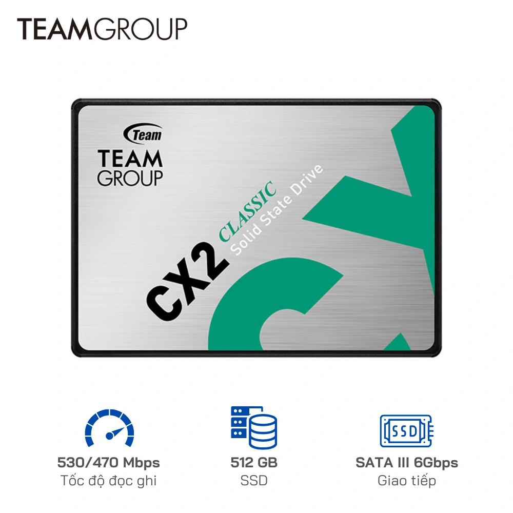Ổ cứng SSD TeamGroup CX2 512GB 2.5 inch SATA III - Tốc độ 530/ 470MB/s