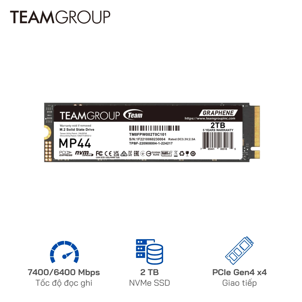 Ổ cứng SSD TeamGroup 2TB MP44  PCIe Gen4 x 4 NVME - Tốc độ 7000/6400 MB