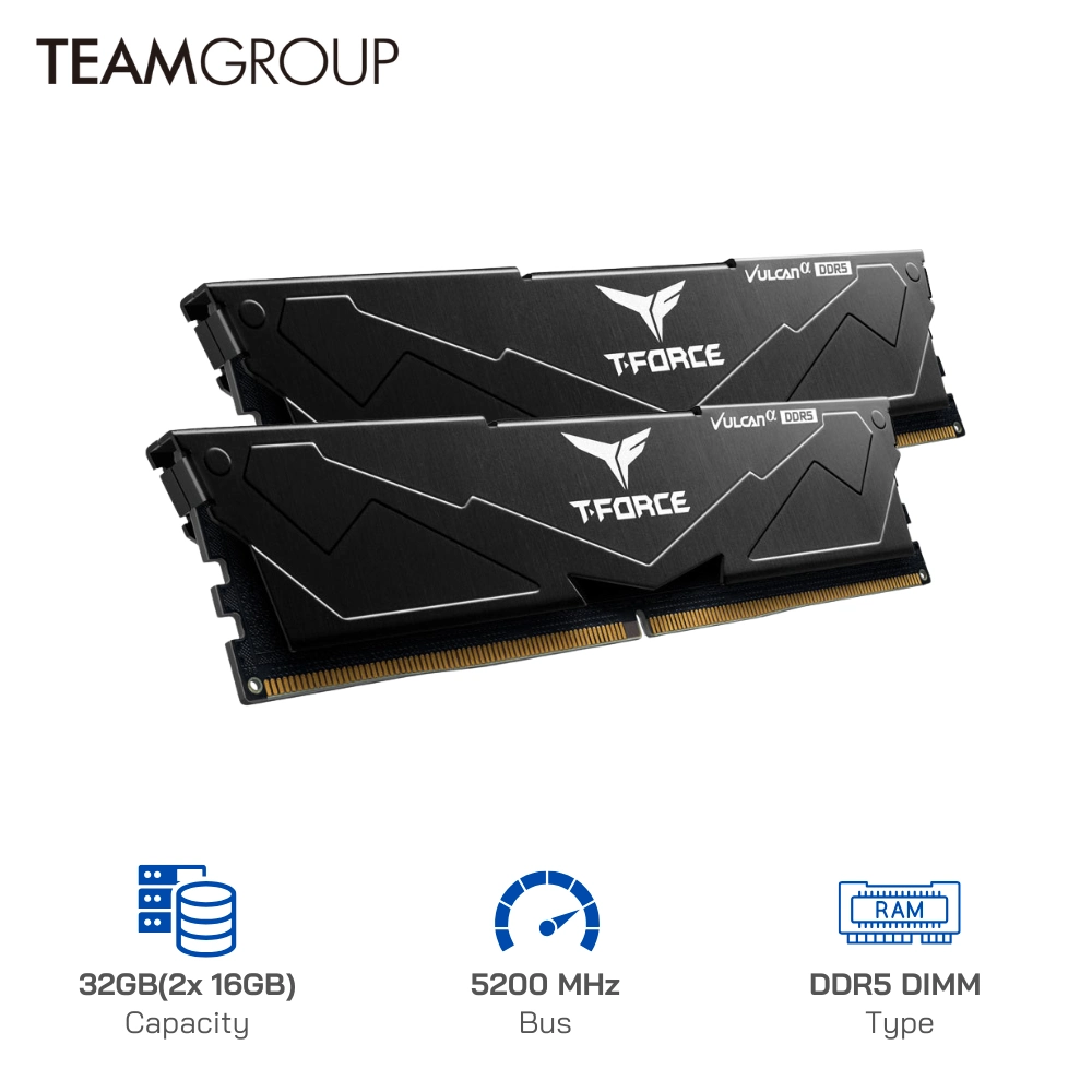 Ram Desktop Teamgroup Vulcan Black 32GB (16GB x 2) DDR5 5200Mhz