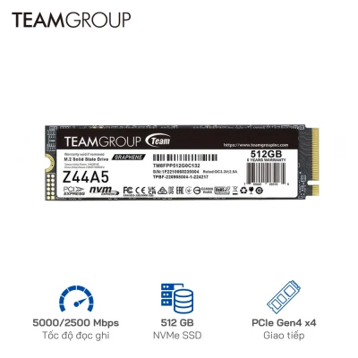 Ổ cứng SSD TeamGroup 512GB Z44A5  PCIe Gen4 x 4 - Tốc độ 5000/2500 MB/s