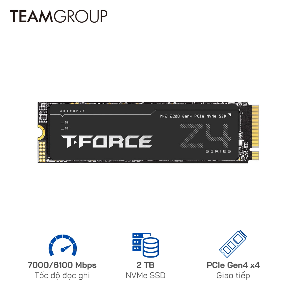 Ổ cứng SSD TeamGroup 2TB Z44A7Q M.2 PCIe 4.0 NVMe Gen4x4 - Tốc độ đọc 7,000/ ghi 6,100 MB/s