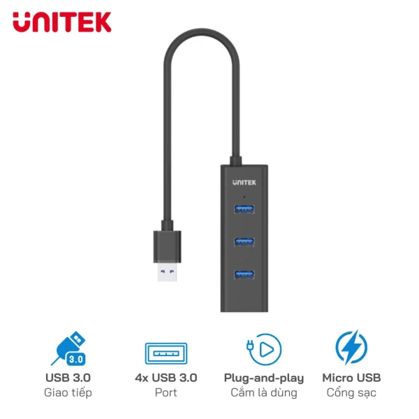 Bộ chia/ Hub USB 3.0 4 Ports UNITEK Y-3089