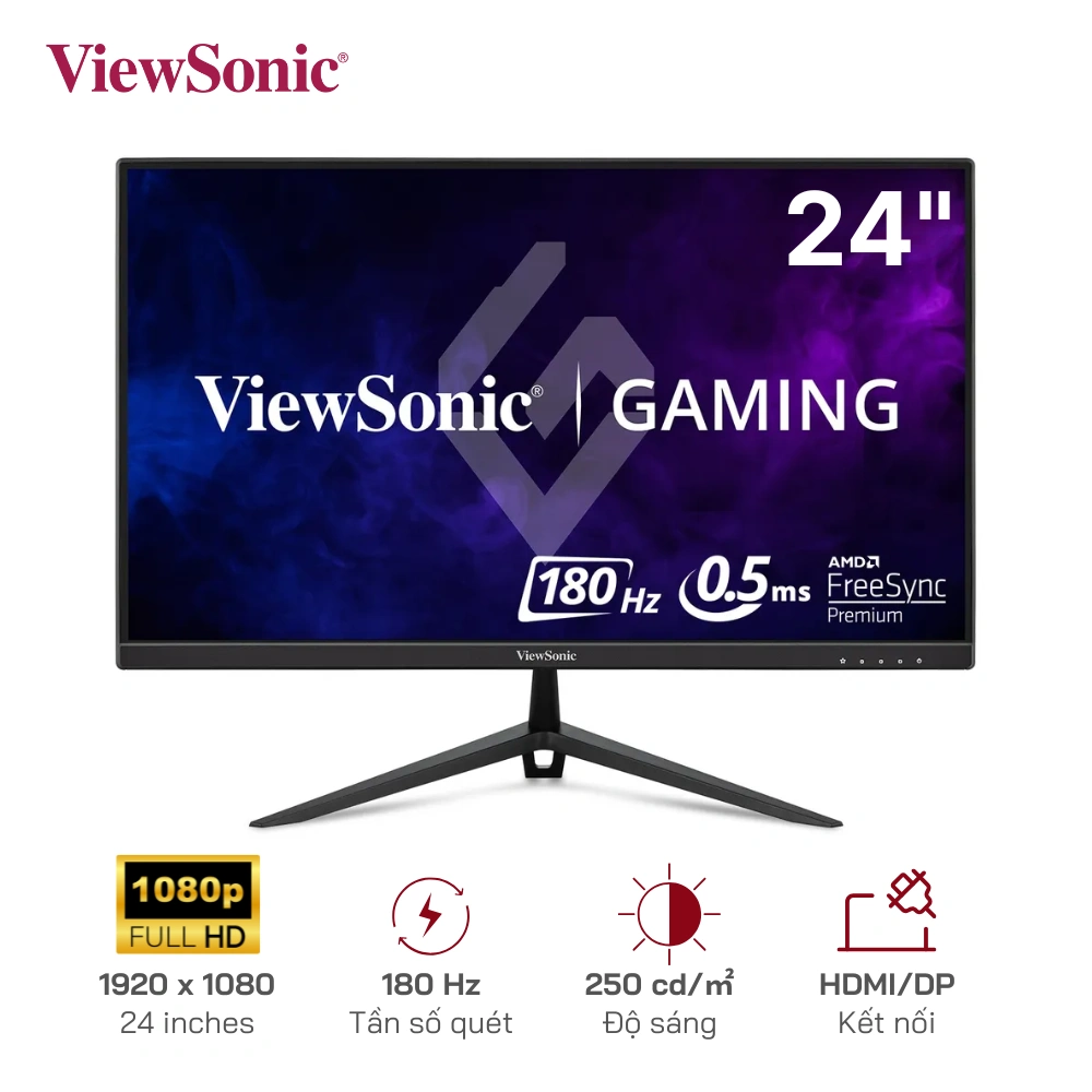 Màn hình Gaming ViewSonic VX2428 24" FHD IPS 180Hz 0,5ms (HDMI, Display Port), Độ sáng: 250 cd/m²
