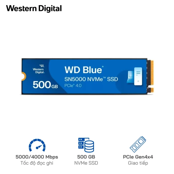 Ổ SSD Western Digital Blue SN5000 WDS500G4B0E 500GB (NVMe PCIe/ Gen4x4 M2.2280/ 5000MB/s/ 4000MB/s)