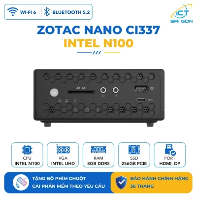 Mini PC Zotac Nano CI337 Cpu N100, Ram 8GB DDR5, SSD 256GB, WIFI+BT, HDMI, DisplayPort, USB-C, ZBOX-CI337NANO-BE1