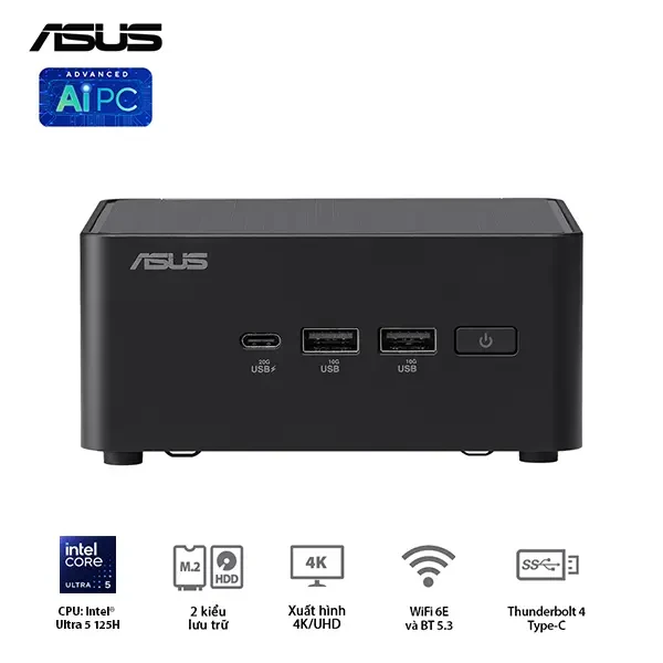 Mini PC Asus NUC 14 PRO Tall RNUC14RVHU500001I/ U5- 125H/ 2xNVMe, SATA/ 2x HDMI 2.1/2x DP 1.4a/ VESA MOUNT