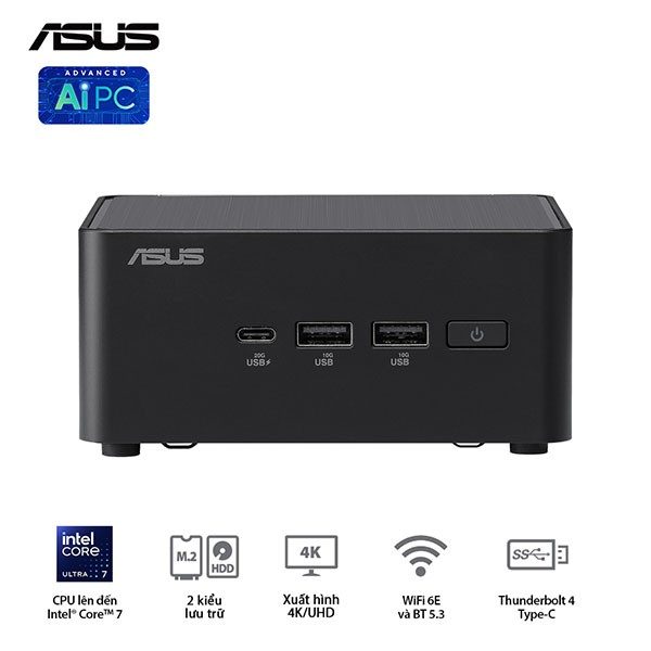 Mini PC Asus NUC 14 PRO Tall RNUC14RVHU700001I/ U7- 155H/ 2xNVMe, SATA/ 2x HDMI 2.1/2x DP 1.4a/ VESA MOUNT