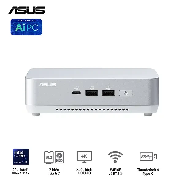 Mini PC Asus NUC 14 PRO Tall RNUC14RVSU500001I/ U5- 125H/ 2xNVMe/ 2x HDMI 2.1/2x DP 1.4a/ VESA MOUNT/ WHITE