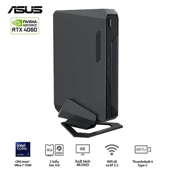 Mini PC Asus NUC ROG RNUC14SRKU710001I Intel (U7 155H)/2xDDR5-5600/3x Gen4 NVMe/ Killer Wifi6E/Win11/ RTX 4060/ Non ROG