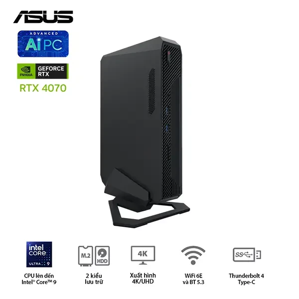 Mini PC ASUS ROG NUC RNUC14SRKU910001I (Ultra 9 185H, RTX 4070 8GB, Win 11, Wi-Fi 6E, Non ROG Logo)